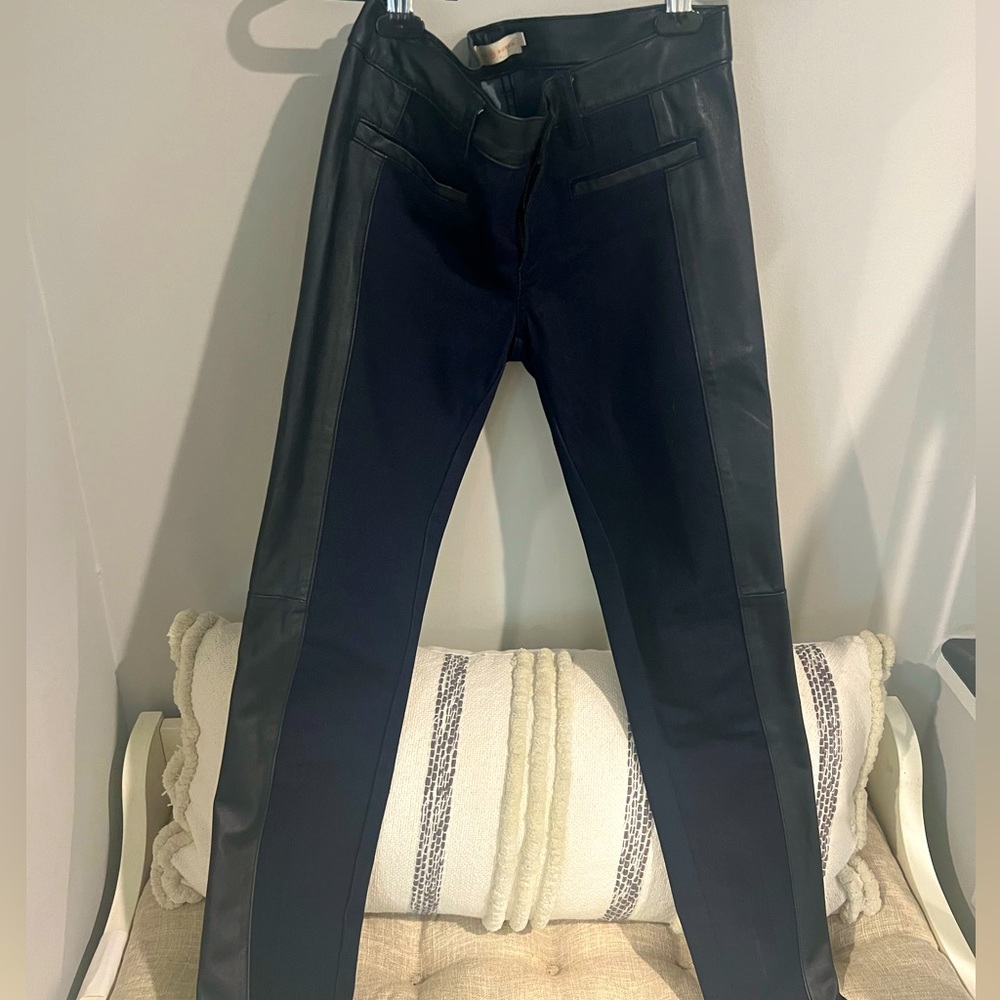 Tory Burch Denim and Black Leather Jeans
